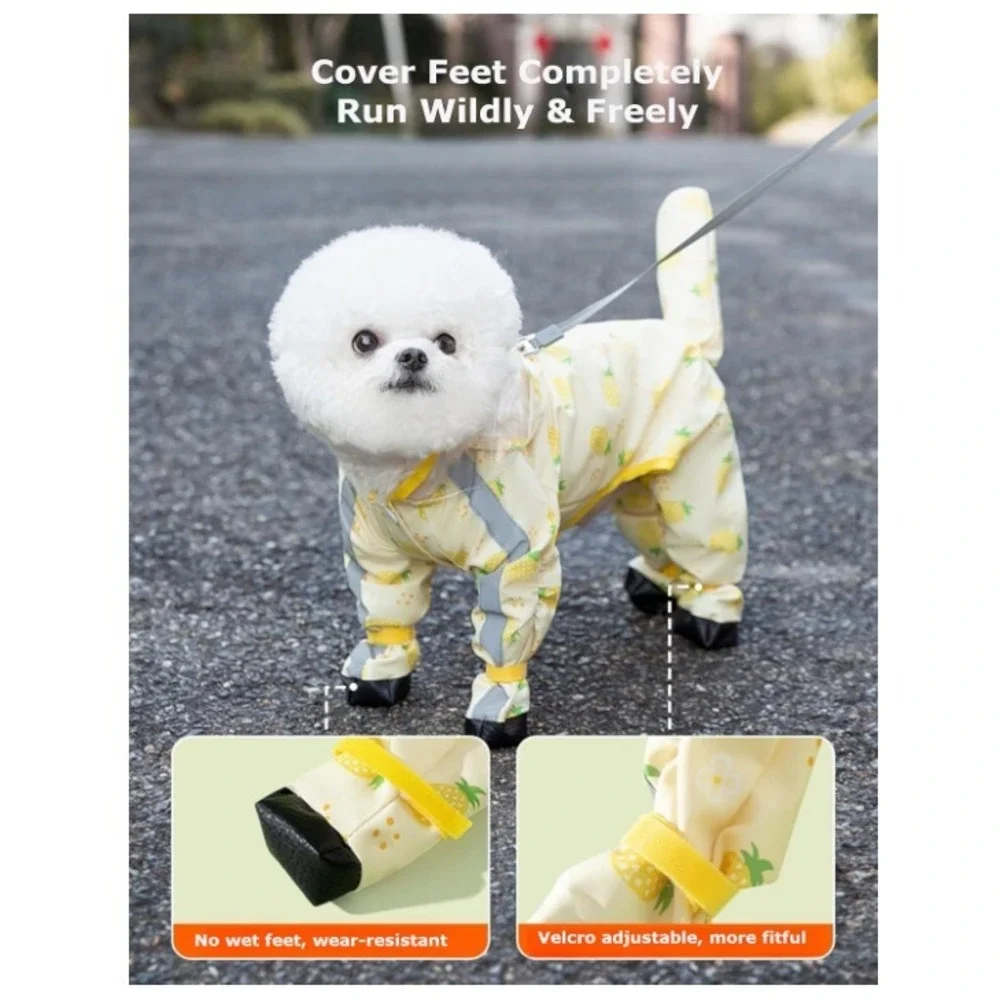 Dog‎ Hooded Full Body Raincoat With Boots Pineapple 11-14 lbs NWT